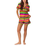 BedHead - Short Sleeve Shorty PJ Set - Green & Pink Poolside Stripe - Small