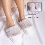 Ladies Womens Animal Print Slippers Sliders - Soft Faux Fur Cuffed Mule Danni (Medium)