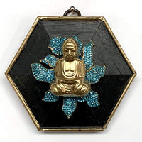 Museum Bees - Painted Frame w/ Buddha on Turquoise Brooch - 3.75"