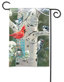 Studio M Winter Cardinal Birds Birdfeeder Birch Tree 18 x 12 Inches, Double Sided Design, Weather & UV/Fade Resistant Polyester, Outdoor Flag Decoration for Garden, Yard, Porch