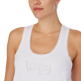 Kensie - Tank & Boxer PJ Set - White & Aqua "Wifey" - Extra Large