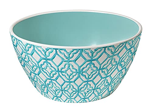 Merritt - Melamine Round Salad Bowl - Turquoise Trellis - 6"