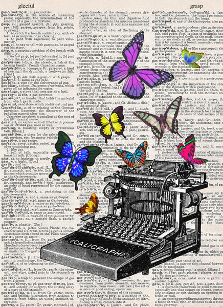 ArtNWordz -  Vintage Recycled Dictionary Print - Butterfly Typewriter