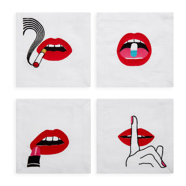 Jonathan Adler - Cocktail Napkins - Set of 4 - Lips