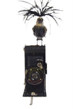 Mullanium - Steampunk Inspired Sculpture - Black & White Bird on Camera