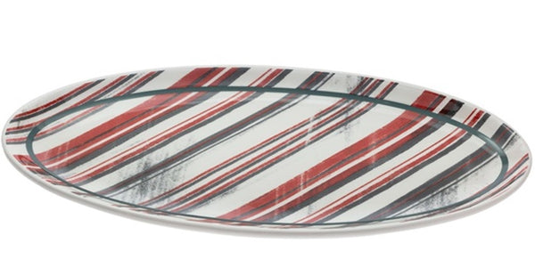 Boston International - Ceramic Serving Platter -10" x 5" - Vintage Peppermint