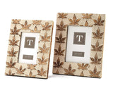 Two's Company Cannabis Set of 2 Hand-Carved Photo Frames Includes 2 Sizes: 4" x 6" and 5" x 7" (Stands Horizontally/Vertically) - Mango Wood