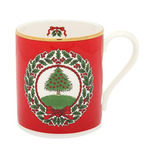 Halcyon Days - Bone China Mug - Vintage Christmas Tree - Red