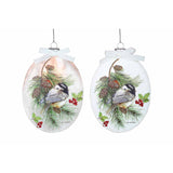 Stony Creek - 5" Light Up Glass Ornament - Chickadees Frosted