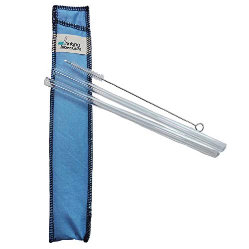 Drinking Straws.Glass - Double Glass Straw Set -  9.5mm x 8" - Baby Blue Case