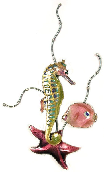 Bovano - Wall Sculpture - Rainbow Seahorse w. Starfish & Mini Pink Butterflyfish