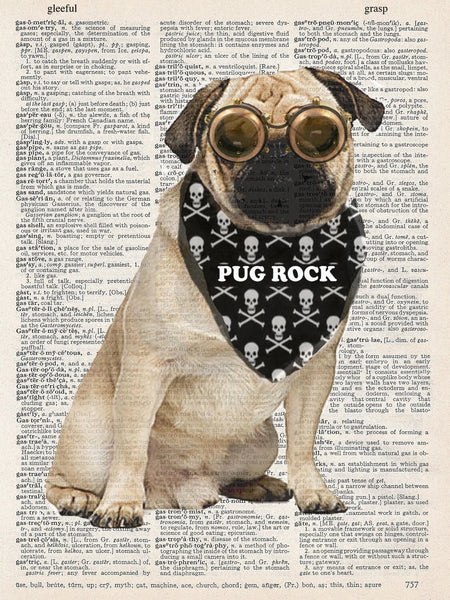 ArtNWordz -  Vintage Recycled Dictionary Print - Steam Punk Pug