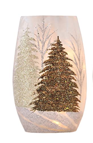 Stony Creek - Frosted Glass - 5" Lighted Vase - Winter Wonderland Gold