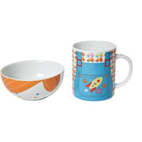 Miya Company - Bowl & Mug Set of 2 - Japanese Blue Rocket
