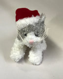 Ganz - Christmas Soft Spots - Gray & White Cat Santa 5" Beanbag Plush - Rare