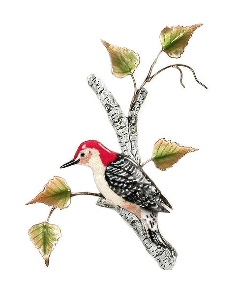 Bovano - Wall Sculpture - Red-Bellied Woodpecker on Birch