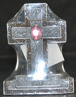 Encore - Free Standing Silver Cross with Gemstone - Pink Gemstone - July