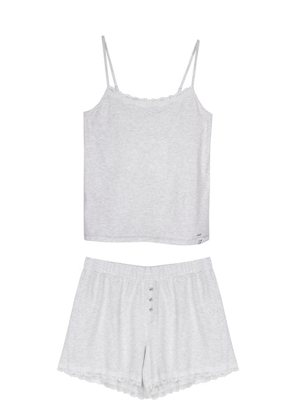 Pretty You London - Organic Cotton Cami Shorts Set - Grey Ecru - Size 6-8