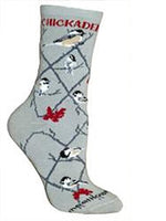 Wheel House Designs Socks - Chickadee On Gray - 10-13