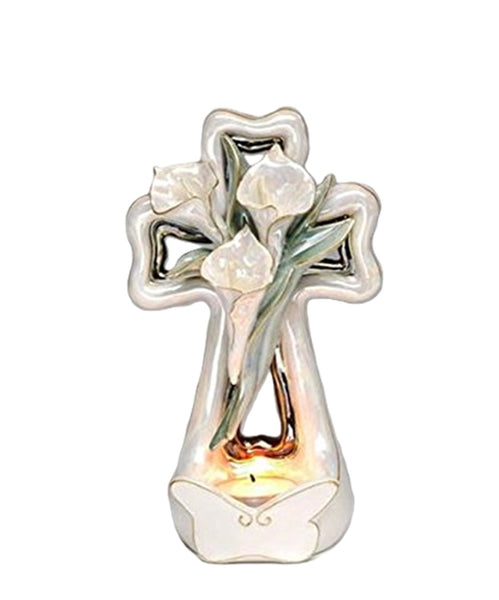 ATD 41202 8" Cross Shape Calla Lily Tea Light Candle Holder