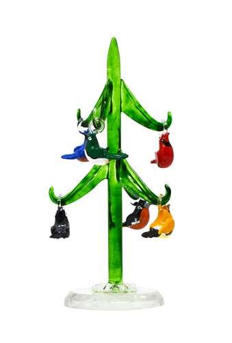 GC - LS Arts Inc - 6" Green Glass Tree w/ Songbird Ornaments