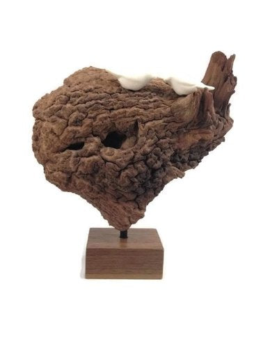 Stiles In Clay - Small Burlwood Stump w/White Porcelain Birds Sculpture