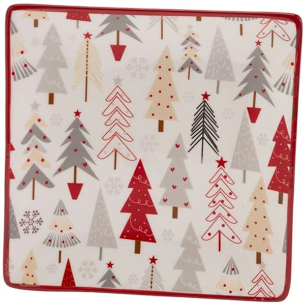 Boston International - 6.25" x 6.25" Tapas Platter - Festive Trees