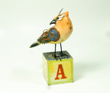 Mullanium - Steampunk Inspired Sculpture - Cedar Waxwing on Block