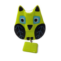 Glass Fire - Bobbling Owl Vase - Large - Yellow Green & Black
