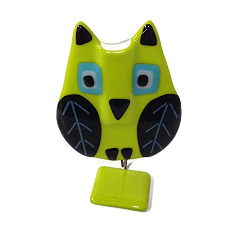 Glass Fire - Bobbling Owl Vase - Large - Yellow Green & Black