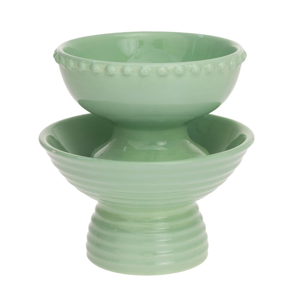 Boston International - 6" x 3.5" Ceramic Pedestal Serving Dish - Beaded Lustrous Aqua