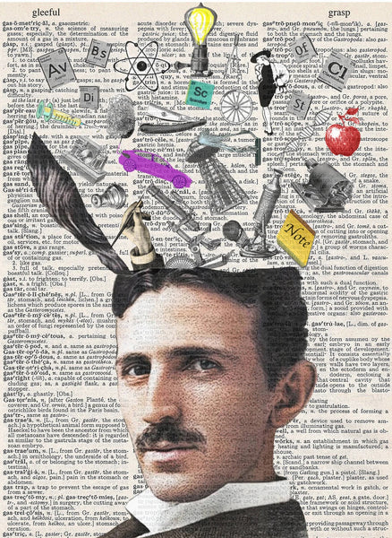 ArtNWordz -  Vintage Recycled Dictionary Print - Scientist (Tesla)