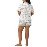 BedHead - S/S Cotton Popplin Shorty PJ Set - Spring Vines - Large