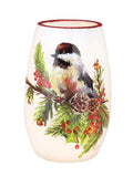 Stony Creek - 5.25" Frosted Glass USB Lighted Vase - Chickadees Red