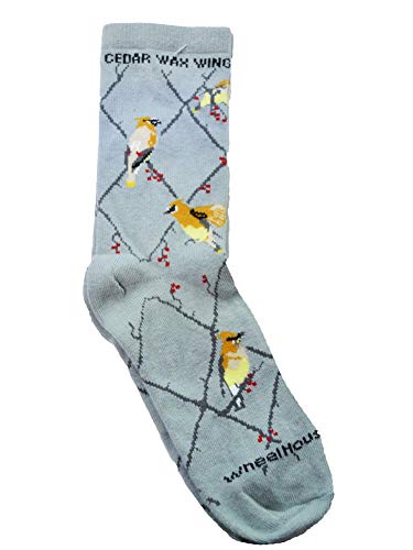 Wheel House Designs Socks - Cedar Wax Wing On Gray - 10-13