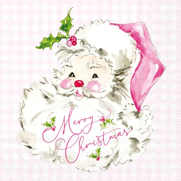 Boston International - 3-Ply 5" Cocktail Napkins 20 Count - Pink Santa