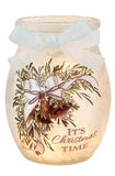 Stony Creek - 4" Frosted Glass Lighted Jar w/Bow - Christmas Time