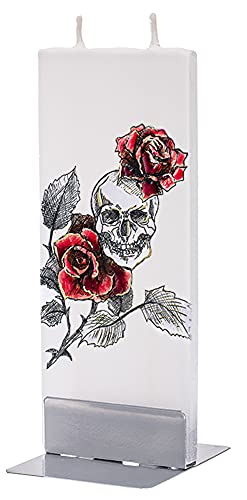 Flatyz - Twin Wick Flat Candle - Skull w/Red Roses