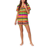 BedHead - Short Sleeve Shorty PJ Set - Green & Pink Poolside Stripe - Medium