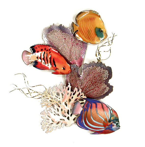 Bovano - Wall Sculpture - Flame & Blue Ring Angelfish & Golden Butterflyfish