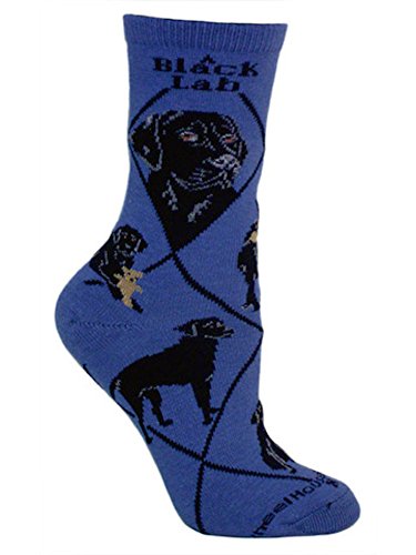 Wheel House Designs Socks - Labrador (Black) on Blue - 9-11