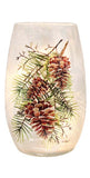 Stony Creek - 5" Frosted Glass Lighted Vase - Country Pinecones