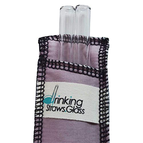 Drinking Straws.Glass - Double Glass Straw Set -  9.5mm x 8" - Pink Case