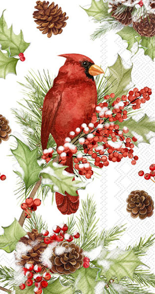 Boston International - Paper Guest Towel 16 Count - Cardinals In Holly