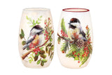 Stony Creek - 5.25" Frosted Glass USB Lighted Vase - Chickadees Red