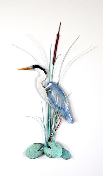 Bovano - Wall Sculpture - Heron Standing w/ Patina Leaves