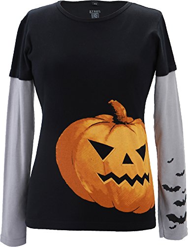Green 3 - Women's Long Sleeve T-Shirt - Pumpkin Bat - Medium