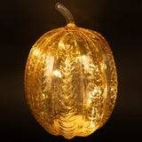 Boston International - Light Up Glass Pumpkin - Apple Cider Wheat Embossed