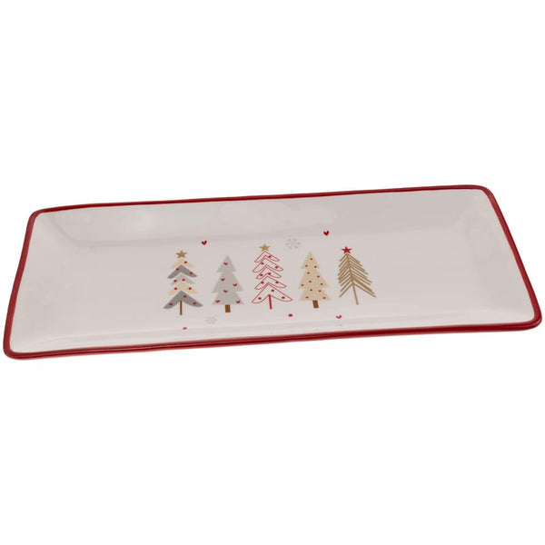 Boston International - 14.25"x6" Ceramic Christmas Platter - Festive Trees
