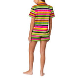 BedHead - Short Sleeve Shorty PJ Set - Green & Pink Poolside Stripe - Medium